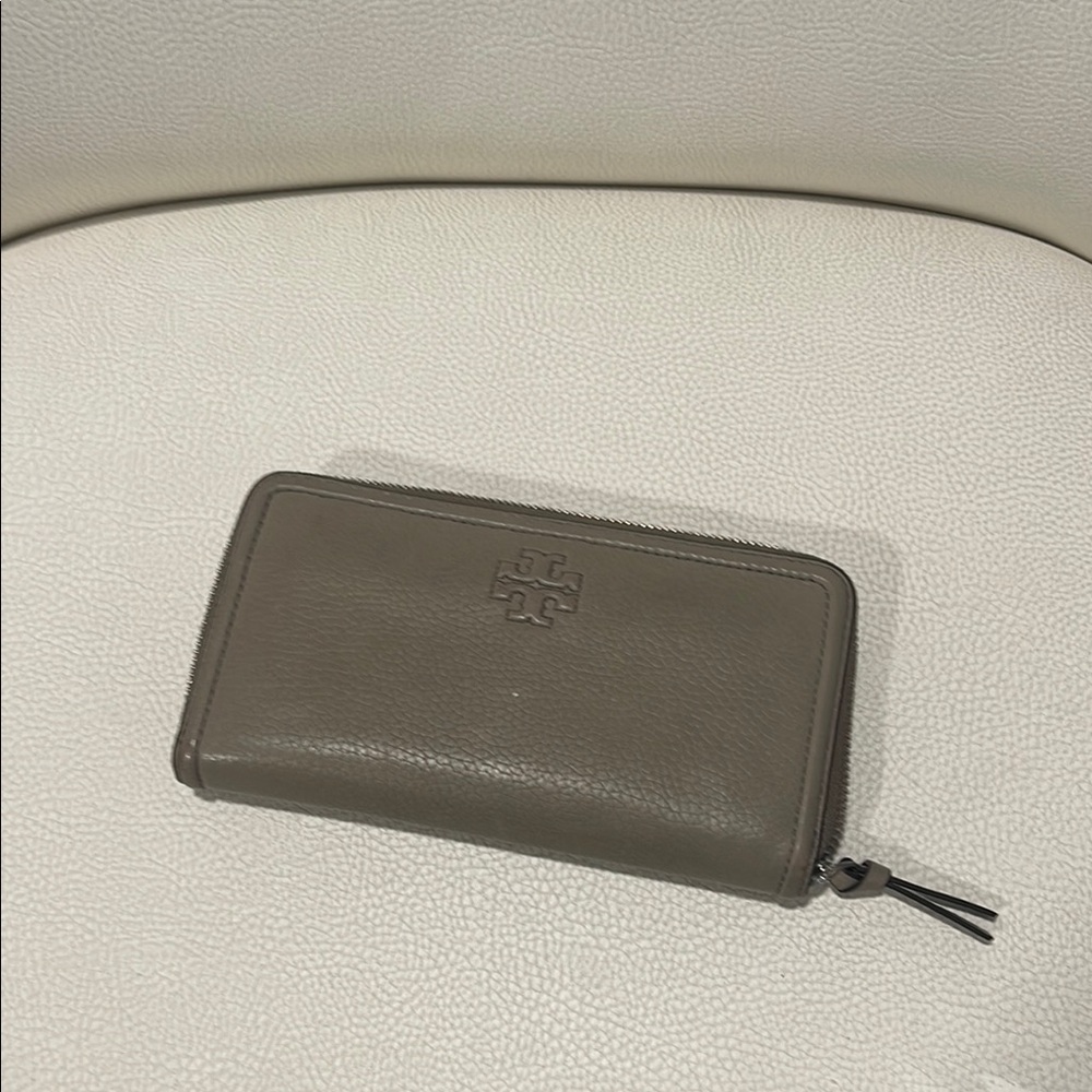 Tory Burch Taupe Leather Zip Wallet
